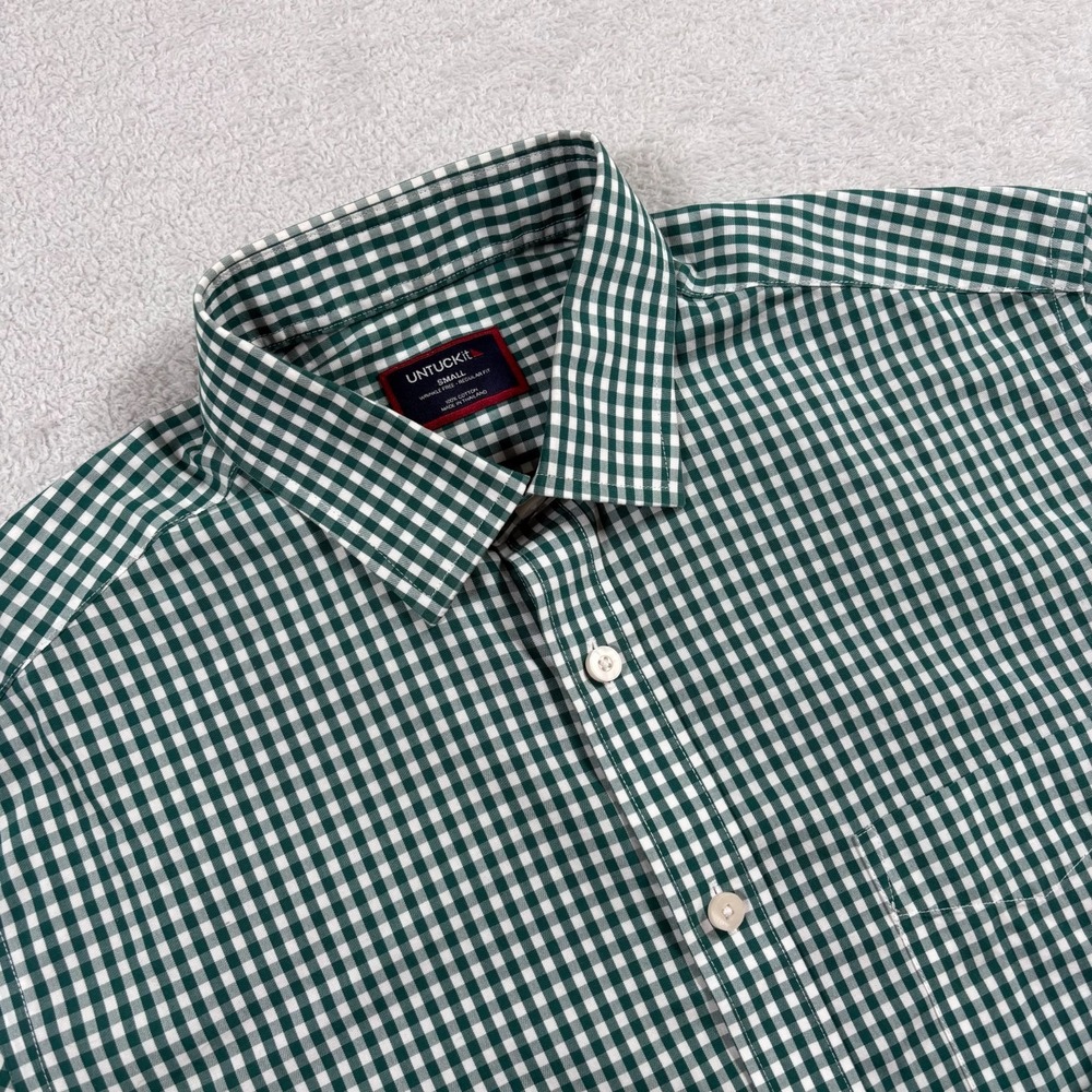 Untuckit Shirt Men S Green White Check Cotton Regular Fit Wrinkle Free Button Up